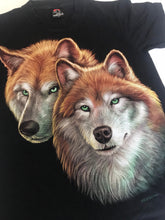 Vintage Wolf pups animal printed nature scene black t-shirt size small